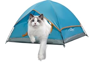 ASFANES Outdoor Waterproof Pet Camping Tent, Cave Bed for Indoor Cats and Small Dogs, Portable Cat House Dog House, 29.5x29.5x18.9'', Blue, M.