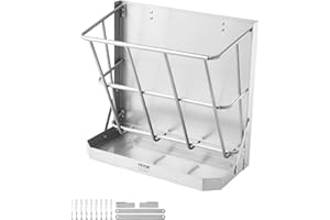 VEVOR Wall Mounted Hay Rack, 18.5 Gallon Livestock Feeder with 2.5 Gallon Feed Tray, 2 in 1 Hay and Grain Feeder, Feeds up to 5 Goats, Heavy-Duty Galvanized Steel Goat Feeders for Farm Sheep Horses