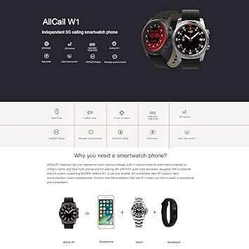 AllCall W1 SmartWatch Phone Android OS 1 IMEI Bluetooth 4.0 ...