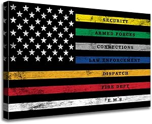AMART SUN American Flag Poster Wall Art Canvas Framed Room Decor · EMT/EMS Military Police Fire Fighters Dispatchers Responder Thin Multi Line Red Blue Green White Support USA Flag