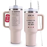 Sister Tumble with Handle 40oz Sisters Birthday Gifts - Sister Gifts from Sisters, Stainless Steel Insulated Travel Cup with Lid, Funny Mother’s Day, Christmas Gifts for Sis Bestie Best Friend
