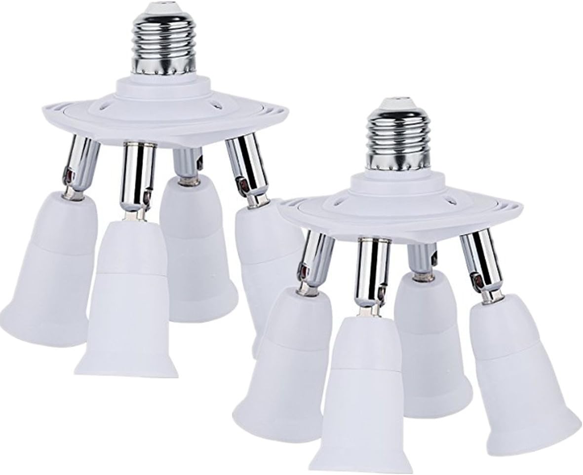 Light Bulb Socket Splitter FadimiKoo 4 in 1 Light Sockets Adapter E26 & E27 to E26 & E27, For Standard LED Bulbs 360 Degrees Adjustable 180 Degree Bending, Pack of 2