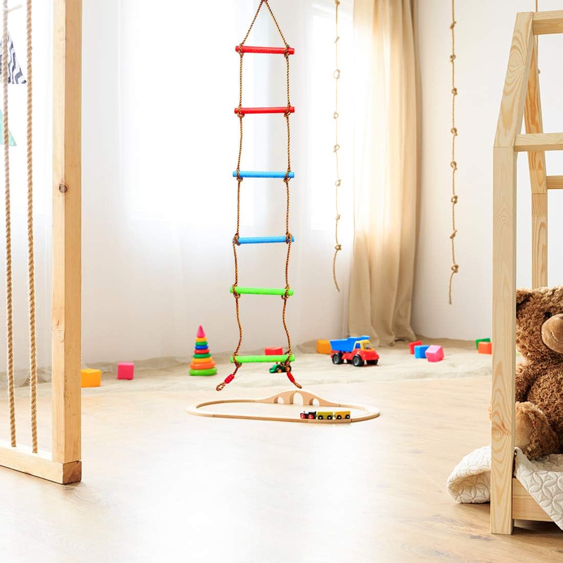 TOPNEW 6.6 Ft Climbing Rope Ladder for Kids, Climbing Ladder Hanging Rope Ladder for Indoor Play Set and Outdoor Tree House, Playground Swing Set and Ninja Slackline: Toys & Games