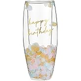 Slant Collections Double-Wall Glass Stemless Champagne Glass Colorful Confetti Birthday, 8-Ounces, Happy Birthday