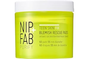 NIP+FAB Nip + Fab Teen Skin Fix Zero Breakout Rescue Face Pads with Salicylic Acid, Witch Hazel and Antioxidant Wasabi Extract, BHA Facial Pad for Cleansing Pores Prevent Breakouts Blemishes, 60 Count