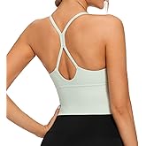 VIBOJOY Longline Strappy Padded Sports Bras Workout Running Tank Crop Tops Yoga Gym Fitness Activewear for Women(Light-Green,Medium)