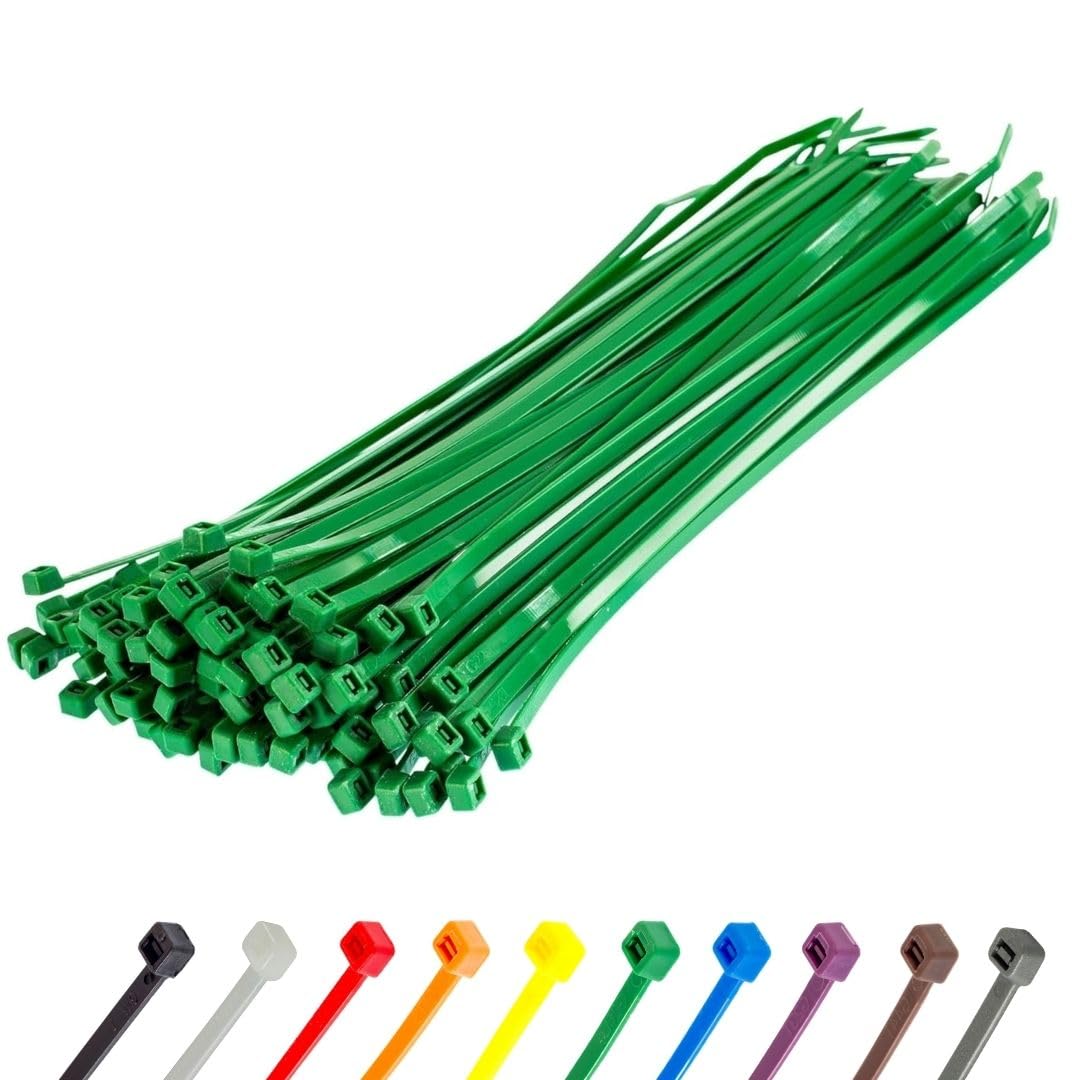 Gocableties Green Cable Ties, 200mm x 4.8mm, Pack of 100, 8" Premium Nylon Zip Ties, Multi-Purpose Plastic Tie Wraps, Secure Self-Locking Mechanism, for Home, Garden, Office and DIY