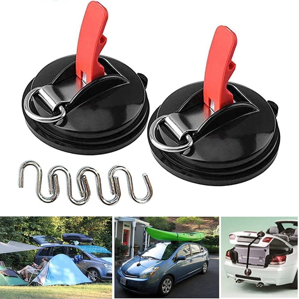 Oubesty Multifunctional Car Tensioner,Car suction cups anchor Heavy Duty Suction Cup Anchor,Multifunctional Car Tensioner 2 Pack with 4 S Hooks for Camping Tie Down Car Mount Tents Luggage Tarps
