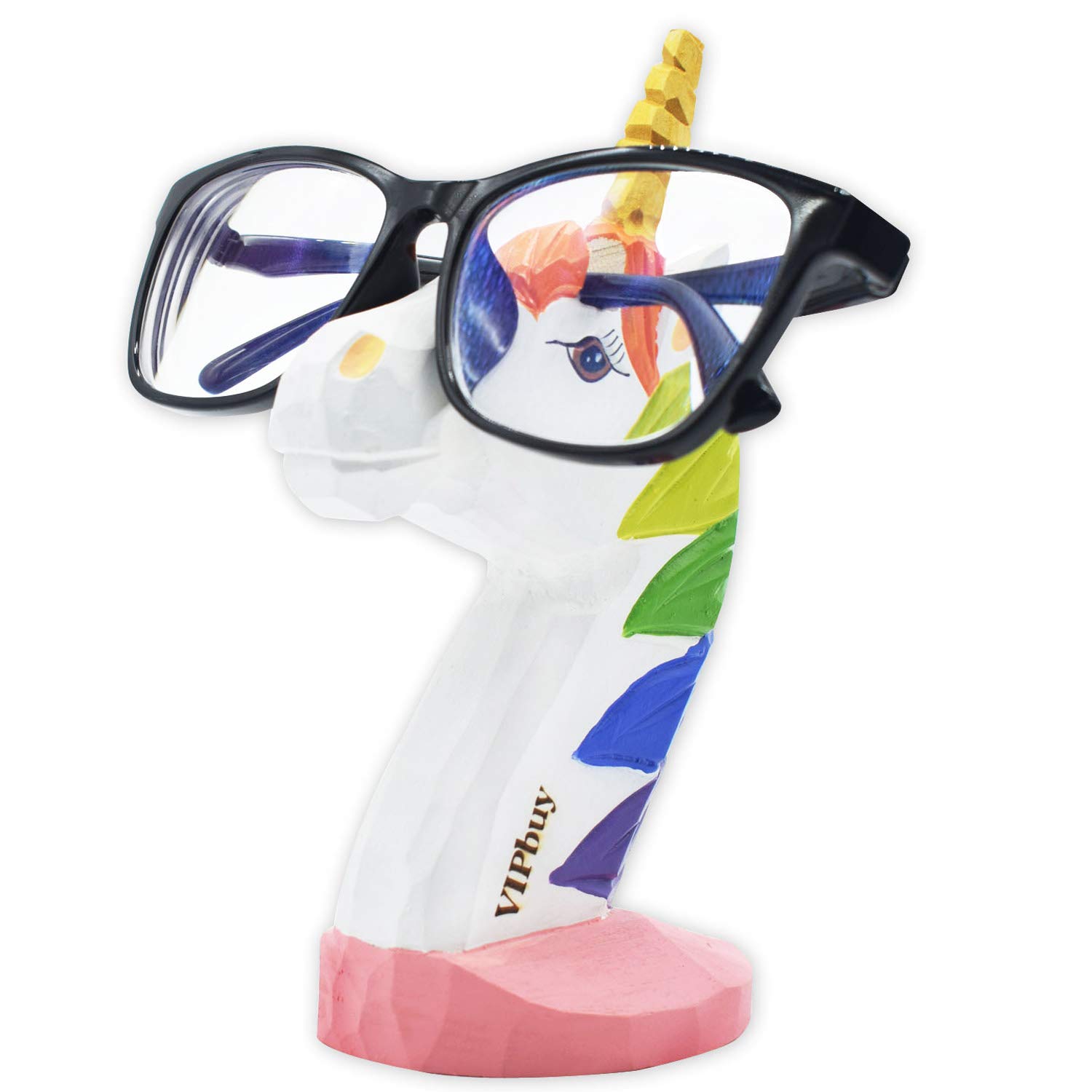 VIPbuy Hand Carved Wood Eyeglasses Spectacle Sunglasses Holder Stand Animal Shaped Home Office Desk Décor Gift (Unicorn)