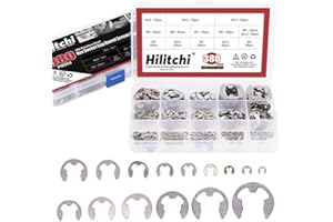 Hilitchi 380-Pcs [14-Size] E-Clip Circlip External Retaining Ring Assortment Set - 304 Stainless Steel