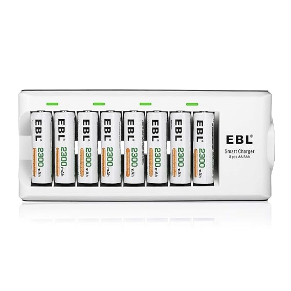EBL 808A Batterieladegerät inkl. 8X AA 2300mAh, Akkuladegerät für AA, AAA, NI-MH, NI-Cd wiederaufladbare Batterien, 8X Ladesc