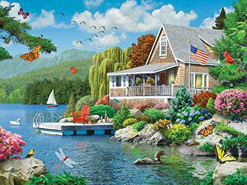 MasterPieces Memory Lane Lakeside Memories Cabin Lake Large EZ Grip Jigsaw Puzzle by Alan Giana, 300-Piece