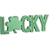 TRENDIN Lucky Sign, Wooden Saint Patricks Day Decorations, St Patrick's Day Decor for Table, Mantel, Shelf, Cubicle, St Patty's Decorations for Home, Office, Beaded Irish Shamrock Clover Decor