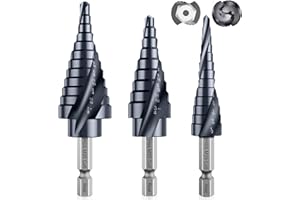 MACXCOIP Upgrade M35 Cobalt Step Drill Bit with Ultra TiAIN Coating, 1/8"-7/8" (3PCS) Unibit Step Bit with Double Sprial Flute, 1/4" Hex Shank for Metal, Stainless Steel, Aluminum, Copper, Wood