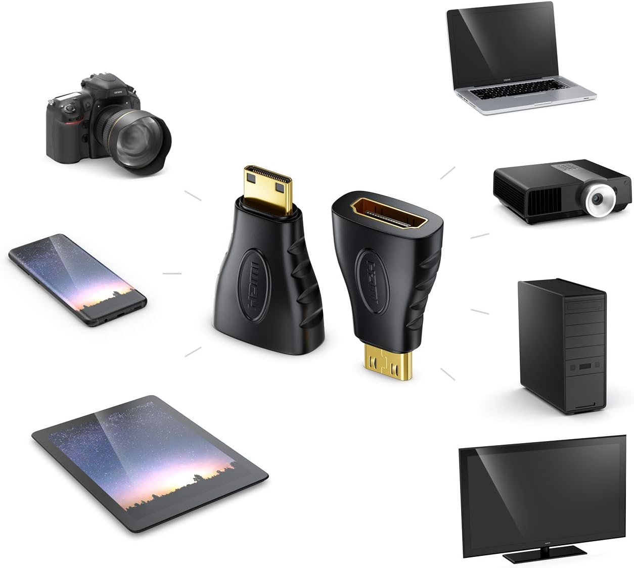 deleyCON HDMI to Mini HDMI Adapter - HDMI Female to Mini HDMI Jack 1920x1200 Full HD 1080p Video Adapter - Black - Image 5