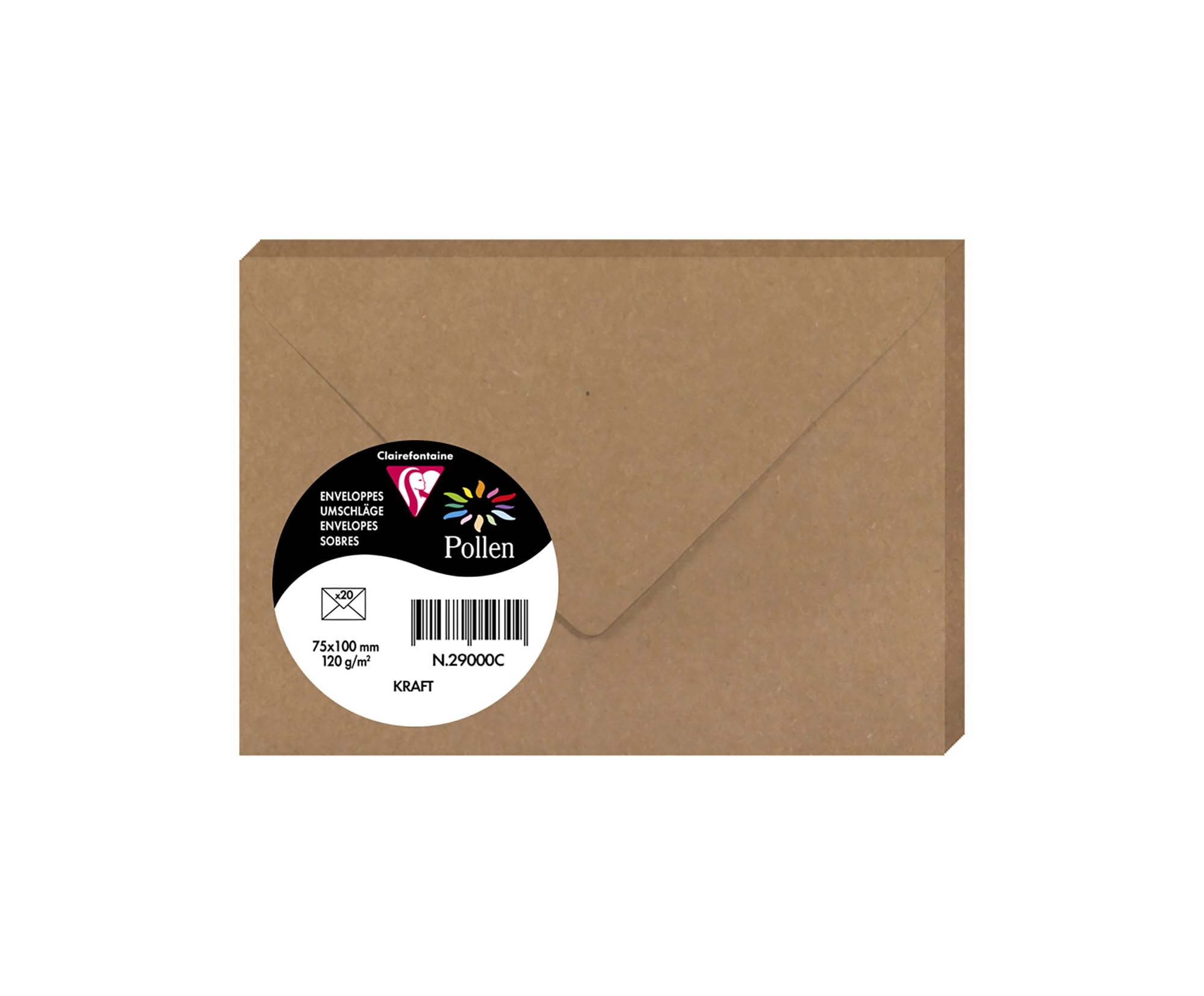 Clairefontaine 29000C Kraft Paper Pack of 20 Gummed Envelopes 7.5x10cm 120gsm Invitation Events and Correspondence Pollen Range Premium Smooth Kraft Colour