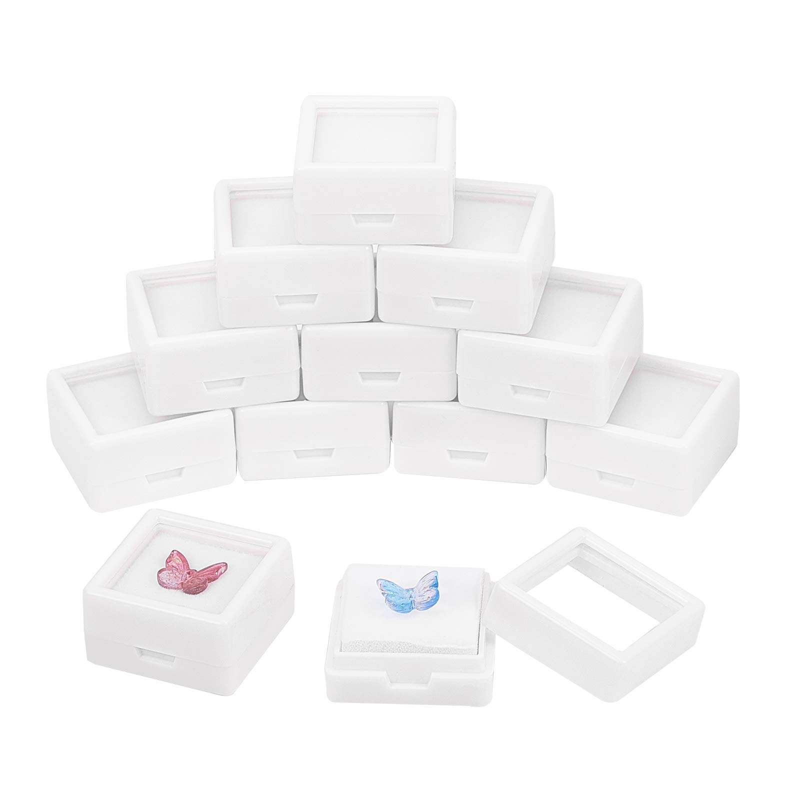 BENECREAT 36PCS White Gemstone Display Box Square Acrylic Jewelry Box Container(3x3x1.65cm) with Clear Top Lids and Sponge Inside for Gems, Coins，Jewelry Packing(2.95x2.95x1.65cm)