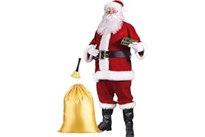 ZIW 11pcs Santa Claus Costume for Men Deluxe Adults Santa Costume Suit Christmas Xmas Santa Outfit