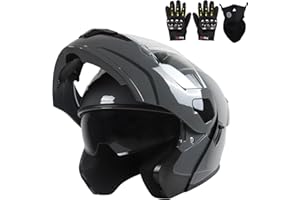 HELMELKIN Adult Modular Motorcycle Helmets, DOT Approved Flip up Dual Visor Full Face Helmet for Men Women Moto ATV UTV Snowmobile ADV Four Wheeler Street Bike with Gloves & Mask
