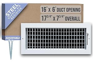 Fits 16x6 Duct Opening Steel Adjustable Air Supply Grille by Handua | Register Vent Cover Grill for Sidewall and Ceiling | White | Outer Dimensions: 17.75" X 7.75"