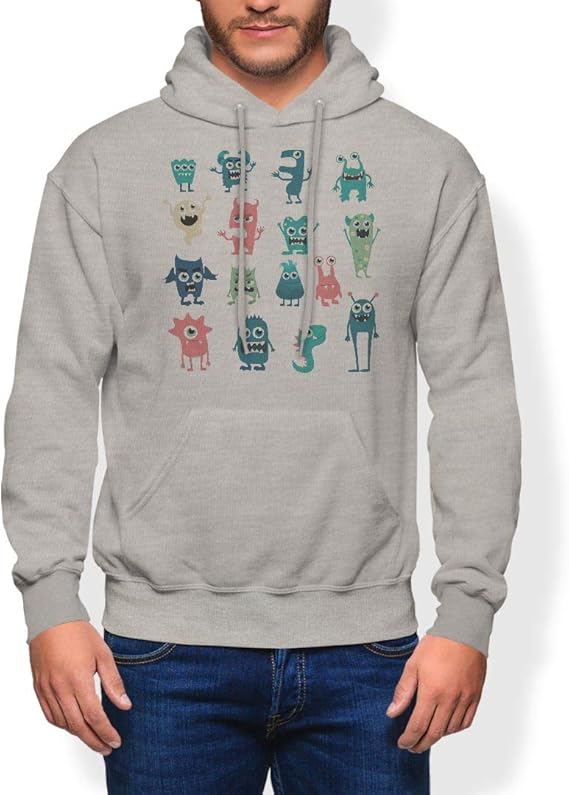 Amazon Igsticker プリント パーカー メンズ 長袖 スウェット 綿100 裏パイル Sサイズ Size おしゃれ プルオーバー フード グレー 灰色 おばけ 宇宙人 キャラクター かわいい トレーナー パーカー 通販