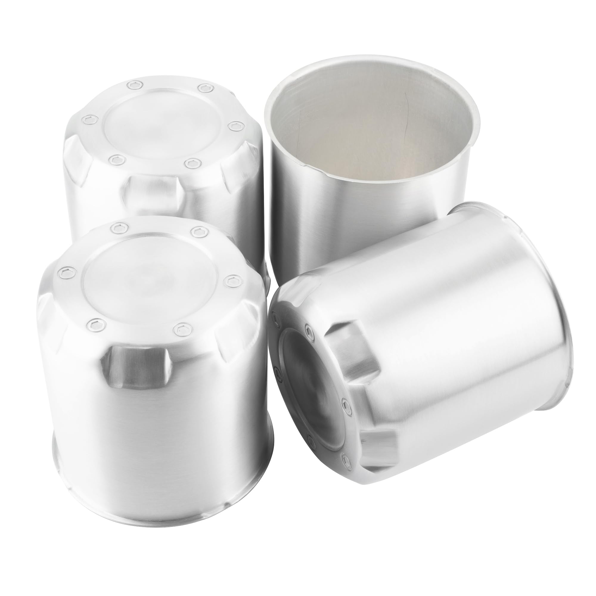 Photo 1 of ** USED** Rheedal 4Pcs 5.15inch Brushed Aluminum Trailer Wheel Center Caps Push Through 5.15" Bore 5.31" Tall Hub Cap for Truck SUV RV Wheel Rim, Silver Wheel Cover