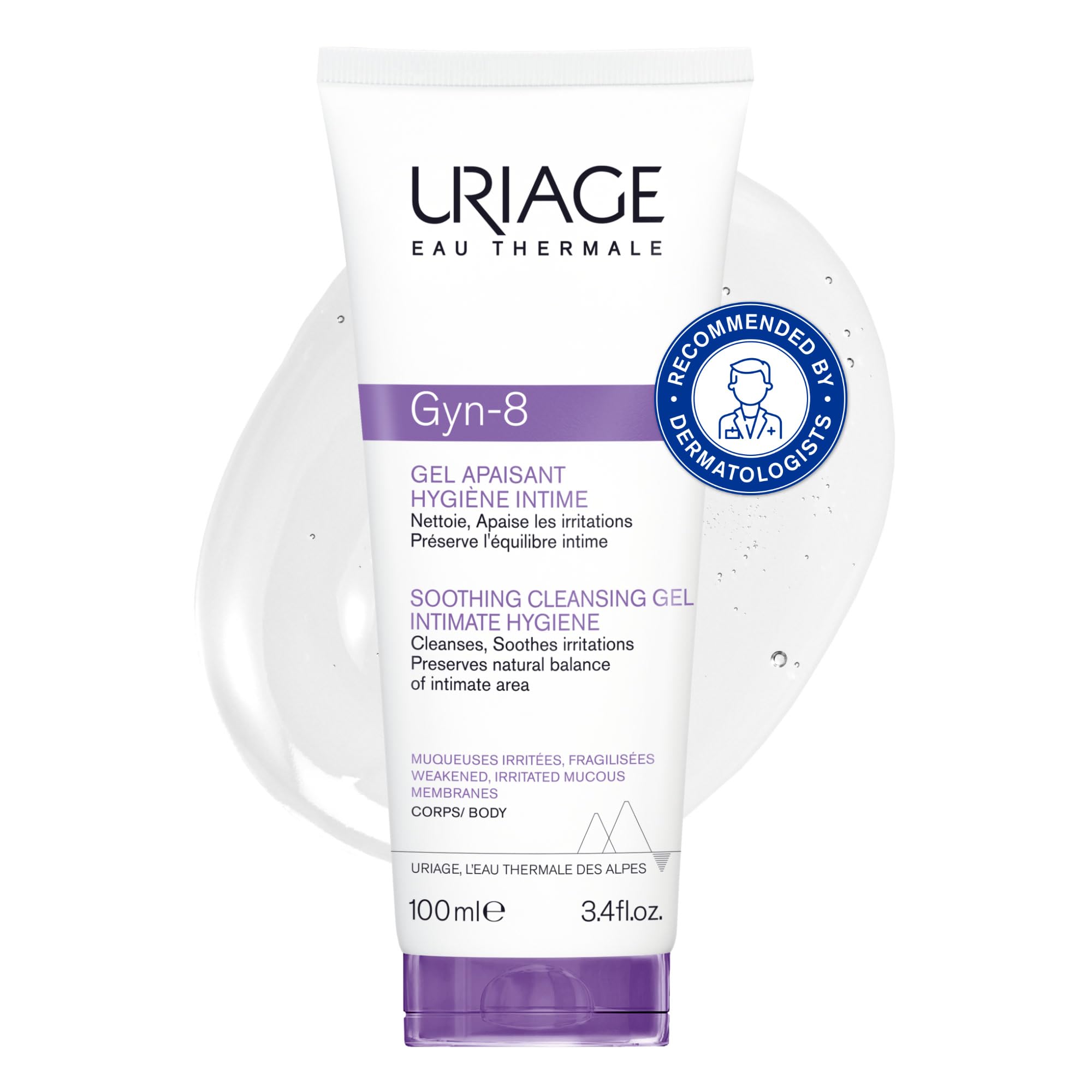Uriage Gyn-8 Soothing Intimate Cleansing Gel 100ml - Cleanses, Immediately Soothes irritations and Preserves Natural Balance of Intimate Flora - Physiological pH (5,5), Glyco-Gyn Complex, Soap-Free