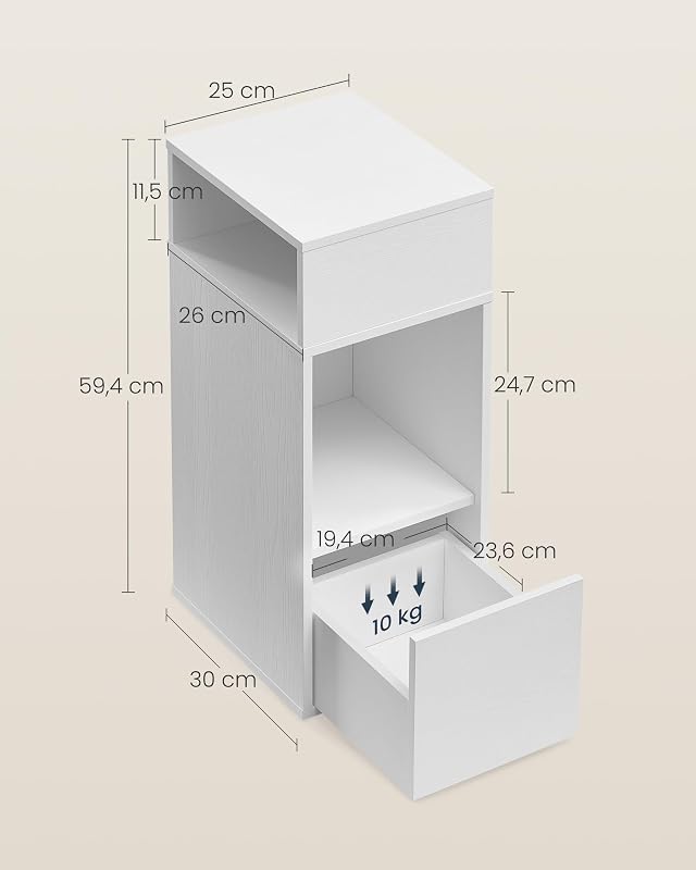 Table de Chevet Snapsemble, avec Tiroir, 30 x 25 x 59,4 cm