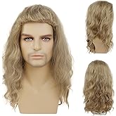 GNIMEGIL 20 inch Long Blonde Wig for Men Curly Middle Length Synthetic Hair Male Cosplay Rocker Punk 80s Costume Halloween Wig
