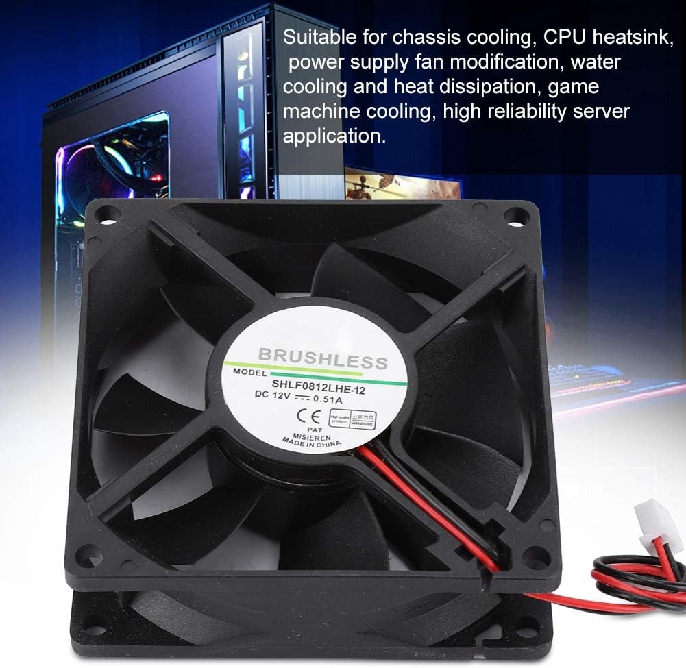 Serounder DC12V 0.51A 8CM 2Pin 4000 RPM Large Air Volume Cooling Fan Cooler for Chassis Cooling