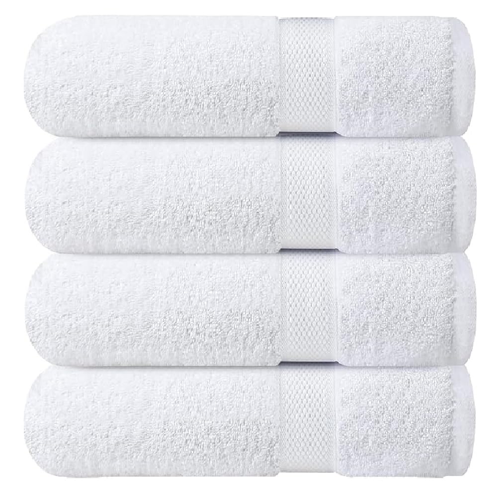 Opulent Dreams 100% Egyptian Cotton Towel Sets – Soft, Absorbent, Quick-Dry – Includes Bath Sheets, Bath Towels, Hand Towels, Flannels – Luxuriously Easy to Wash (White, Bath Towel (Pack of 4))