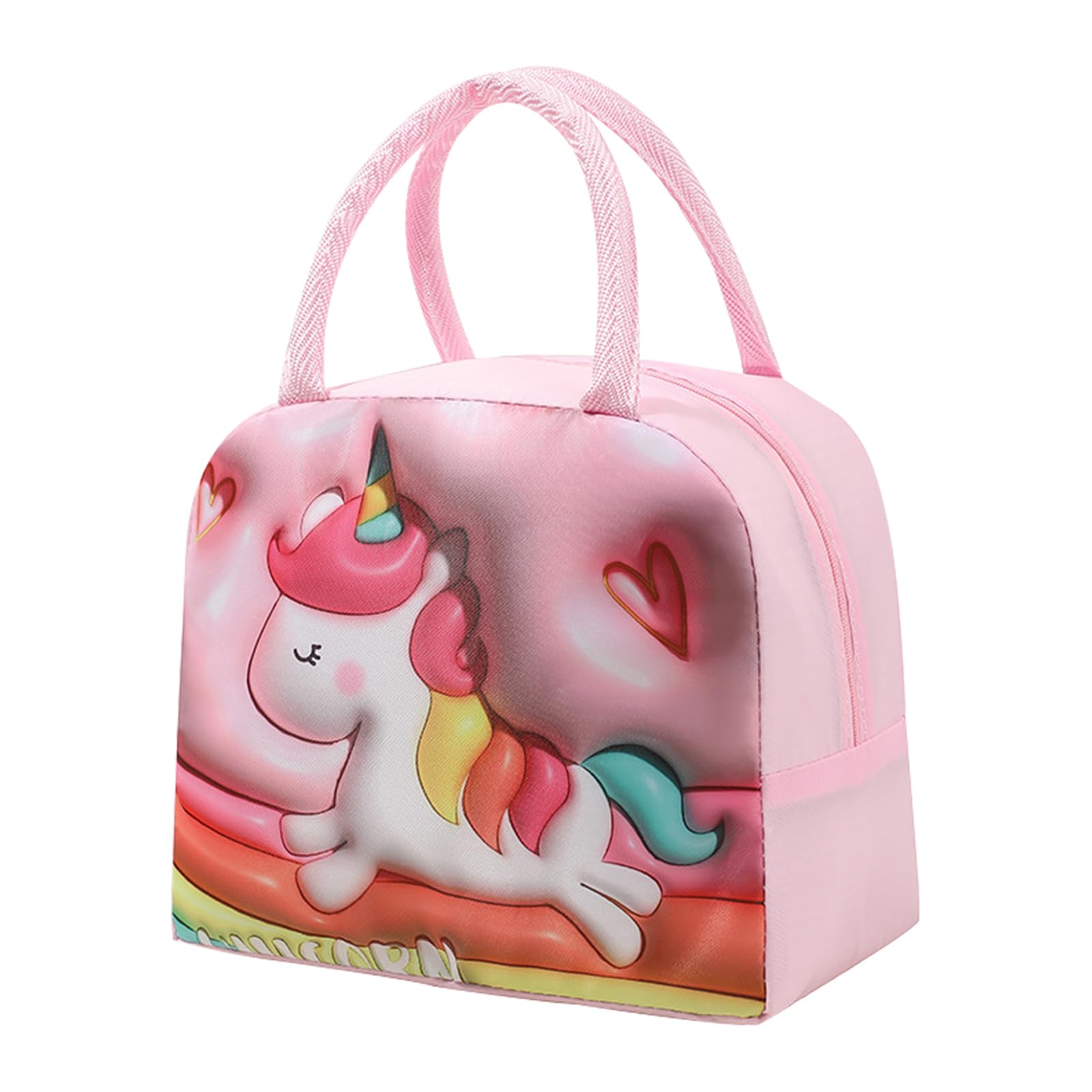 BSITSSS Insulated Kids Lunch Bag, Portable Lunch Box Bag, Pink Reusable Lunch Bags, Lunchbag Cute Pony Pattern, Lunch-Bag for Women, Kids and Students, Travel, Picnic, School