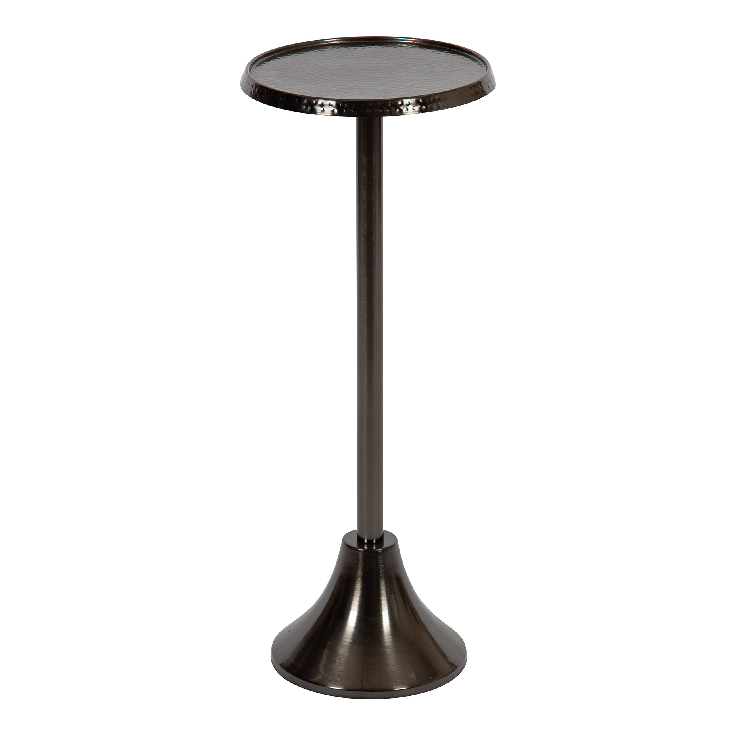 Kate and Laurel Sanzo Modern Pedestal Side Table; 9 x 9 x 23; Pewter; Decorative End Table with Hammered Tabletop Image