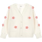Girls' Cardigan with 3D Flowers Embroidery, Cropped Knit Sweater Shrug for Kids, Long Sleeve Uniform Cardigans for 5-12 Years