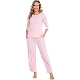 WiWi Pajamas for Women 3/4 Sleeve Viscose from bamboo Pajama Set Soft Crew Neck Sleep Lounge Set Sleepwear S-XXL