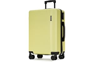 GinzaTravel Hardside Luggage with Spinner Wheels,Light Yellow, Checked-Large 28-Inch