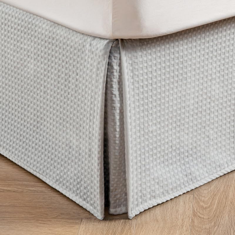 Photo 1 of MIYE Pleated Waffle Weave Bed Skirt, Tailored Dust Ruffle 14 Inch Drop Easy Fit, Machine Washable (Light Grey, King - 14" Drop)