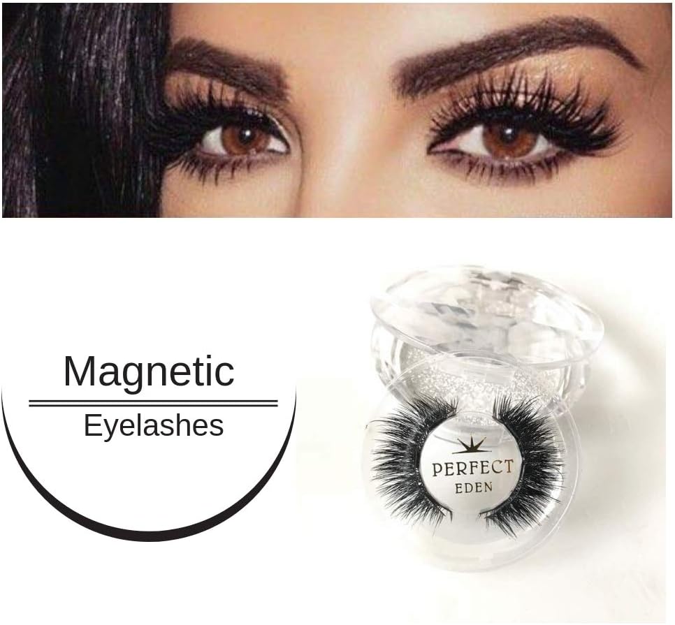 Dramatic Magnetic Eyelashes Full Eye 3 Magnets 3D Premium Quality Soft Thin Handmade No Glue Best Fake Reusable Cruelty Free for Everyday Wear by Perfect Eden