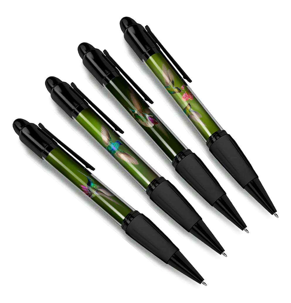 DV DESIGN Set of 4 Hummingbird Black Ballpoint Pens - Bird Animal Nature Wildlife Wild Travel Portrait Boys Girls Men Women Theme Pen #79453