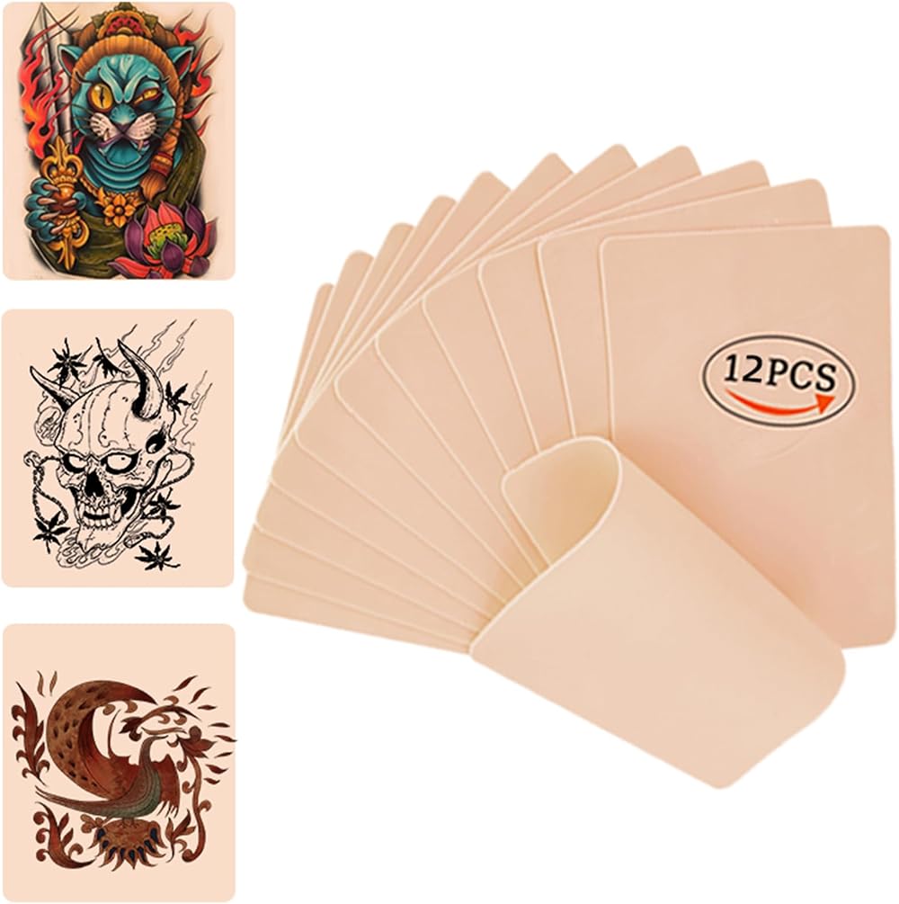 UPTATSUPPLY 12PCS Tattoo Practice Skin 6"x8" Double Sides Microblading Silicone