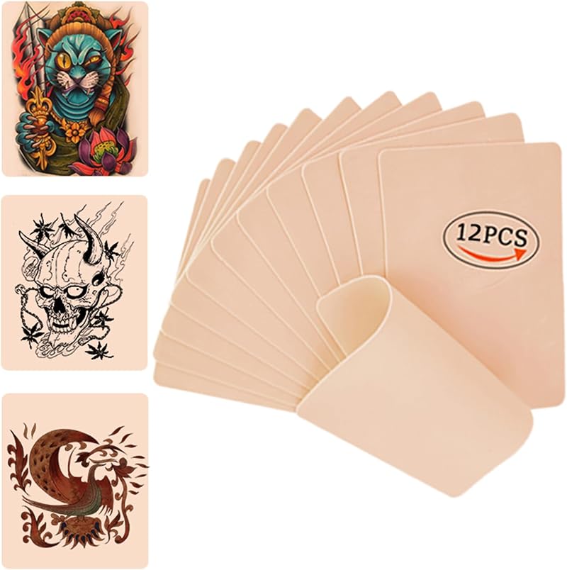 UPTATSUPPLY 12PCS Tattoo Practice Skin 6"x8" Double Sides Microblading Silicone