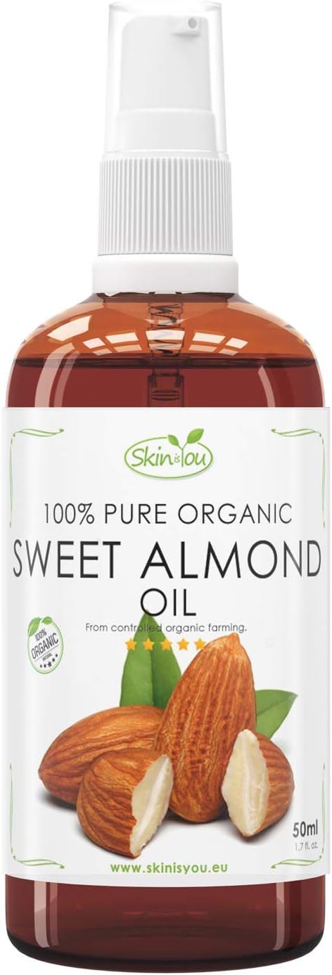 Sweet Almond Oil 50 ml 100% Pure & Organic | Cold-Pressed | Great Massage Oil Spreads Easily | Best Natural Lip Balm | Fights Dandruff & Dryness | with Vitamins E, A, D, B | Amazing Hot Oil Treatment