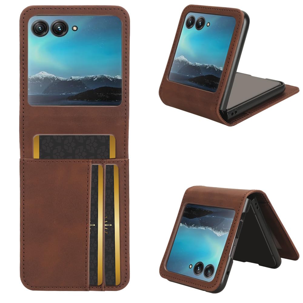 COQUE Case Motorola Razr 40 Ultra Shell,Side Magnetic Multi-Slot Business Card Holder Wallet Case,Flip Phone Cover for Motorola Razr 40 Ultra-Brown