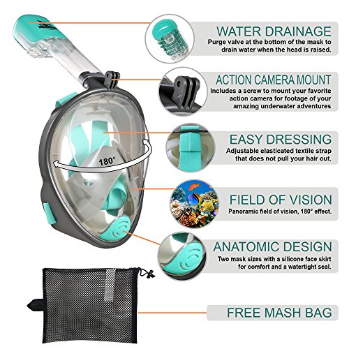 image for Knit BonBons Outdoor Snorkel Mask 180° Panoramic Full Face View with 