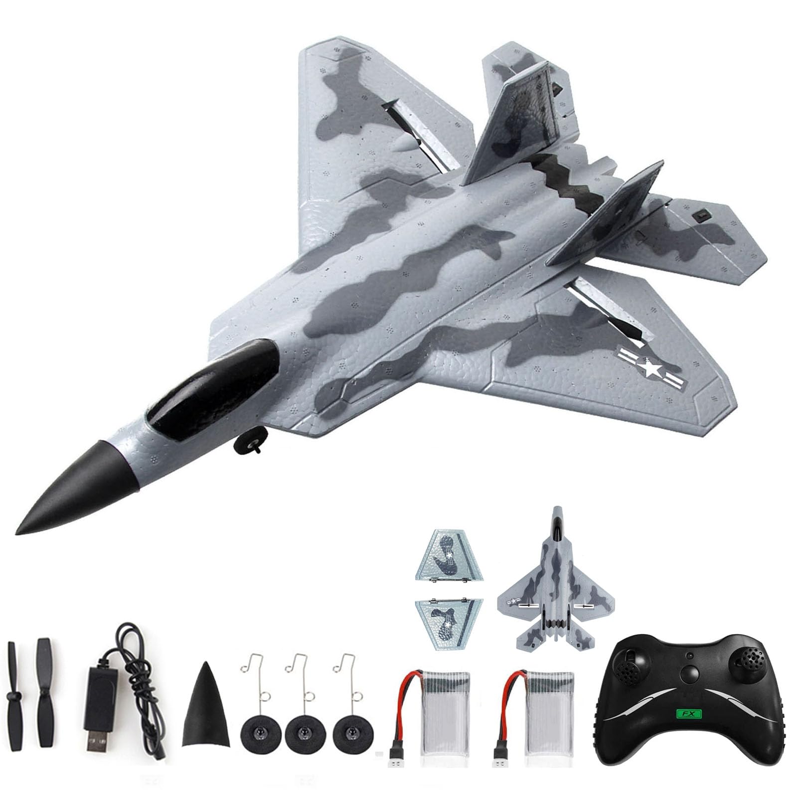 Photo 1 of ***(PARTS ONLY/ MAJOR DAMAGE/ NON FUNCTIONAL)***Hylukon F-22 RC Plane 2 Channel 2.4GHz Remote Control Airplane Gliding F22 Aircraft Model EPP RC Glider Toy for Adults Teen Easy to Fly Airplane Toy for Beginners