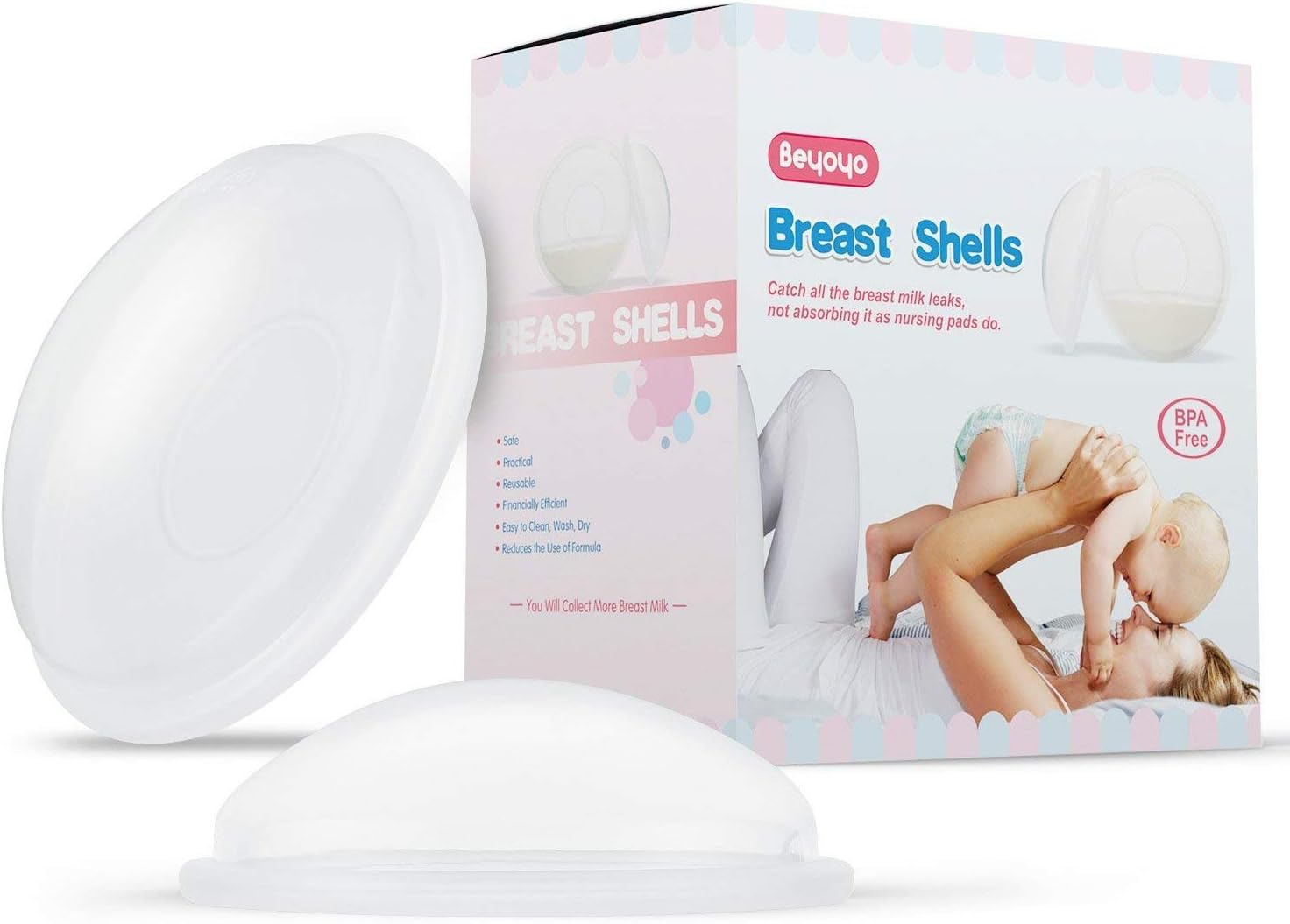 Breast Shells for Nursing Moms, Nursing Cups - 2 Pack, Collect Breast Milk and Protect Sore Nipples, Easy to Clean, Soft and Flexible Silicone Material, Reusable