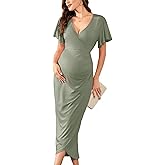 CYCLAMEN Maternity Wrap Dress V Neck Ruffle Sleeves Semi Formal Baby Shower Photoshoot Cocktail Party Pregnancy Dresses