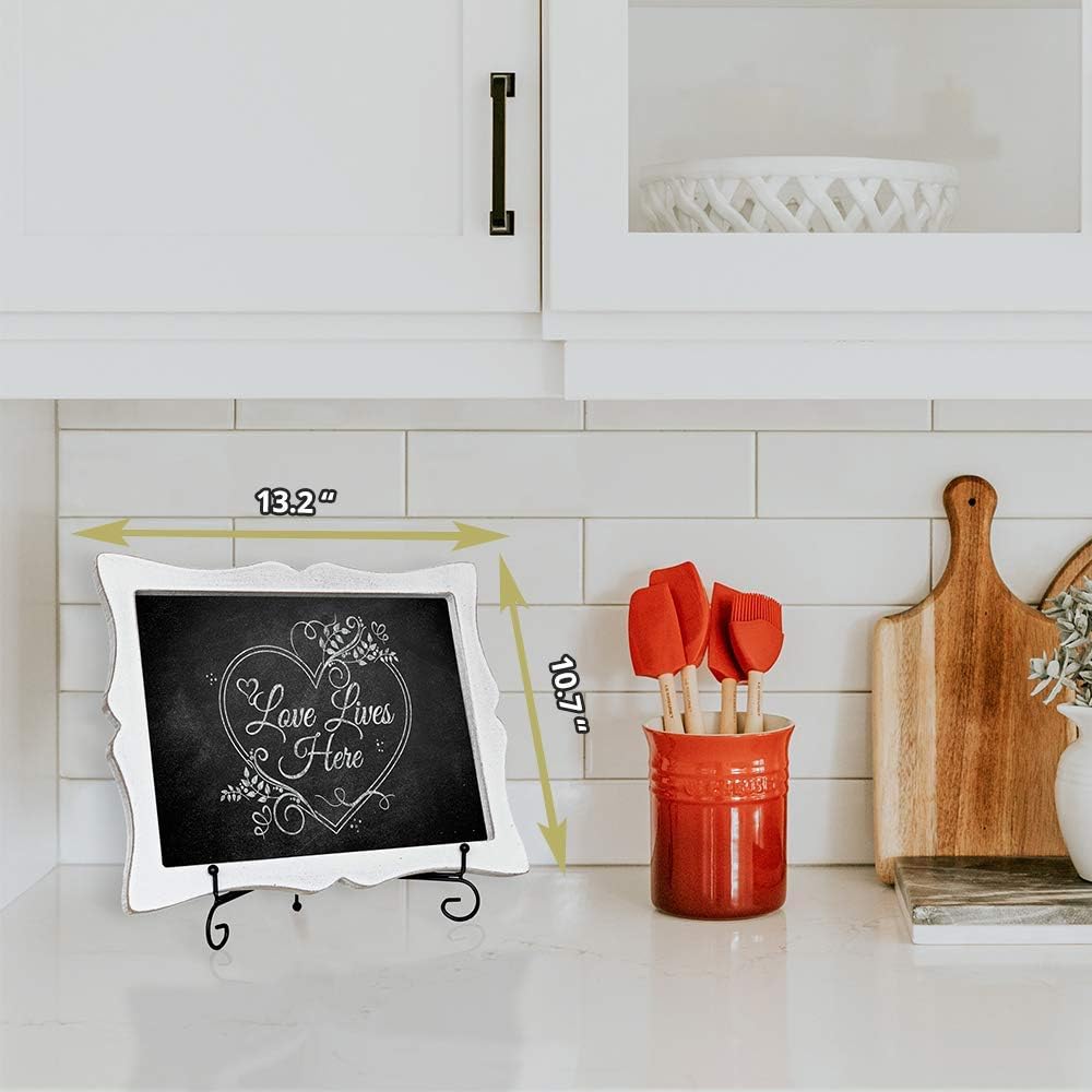 11"x13" Chalkboard Sign with Easel (Rustic White) + White Liquid Chalk Marker | Hanging or Freestanding Framed Chalkboard with Rustic Sweetheart Frame - Multipurpose Small Chalkboard Sign: Home & Kitchen