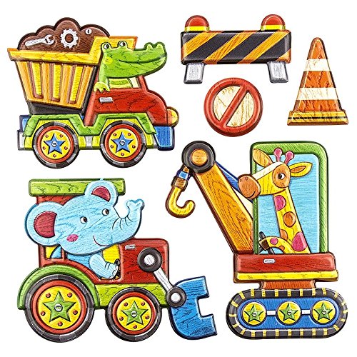 Ideas with Wooden Effect Heart Colourful Stickers, Construction, 18x17,5 cm | Wall Art Sticker Relief Sticker Puffy Stickers Happy Colors Kids