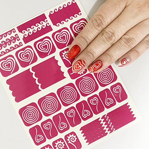 510 Nail Art Stencils Vinyl - 22 Different Shapes: Big Hearts, ZigZag, French Tip & More Adhesives Stripe Guides Patterns Designs 3 Sheets Supplies Kit Sticker Tape Decal Foil Craft Gift Teen Girl